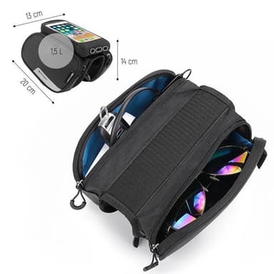 Wozinsky Veske for sykkelrammen med mobilholder 1,5L - Svart