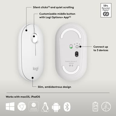 Logitech Pebble Mouse 2 M350s trådløs mus (Off-White)