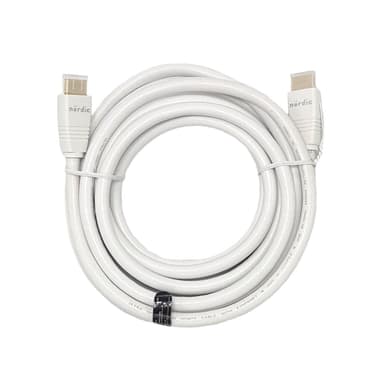 NÖRDIC CERTIFIED CABLES 5m Ultra High Speed ​​​​HDMI2.1 8K 60Hz 4K 120Hz 144Hz 48Gbps Dynamic HDR eARC Game Mode VRR Dolby ATMOS gullbelagt PVC hvit