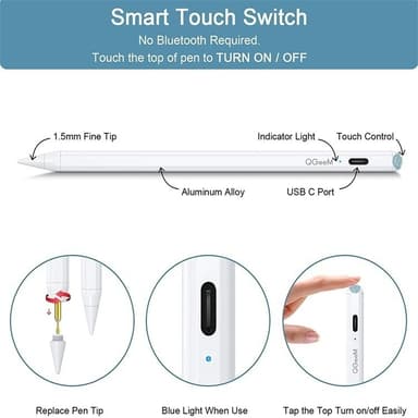 NÖRDIC Stylus Pen for iPad med Palm Rejection og magnetisk feste kompatibel med Apple iPad/iPad Pro/Mini iPad Air