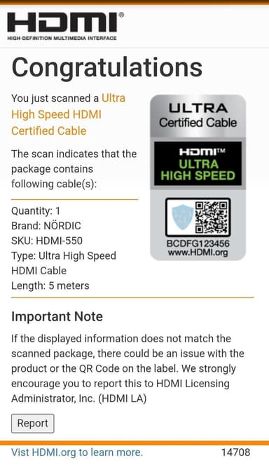 NÖRDIC CERTIFIED CABLES 5m Ultra High Speed ​​​​HDMI2.1 8K 60Hz 4K 120Hz 144Hz 48Gbps Dynamic HDR eARC Game Mode VRR Dolby ATMOS gullbelagt PVC hvit