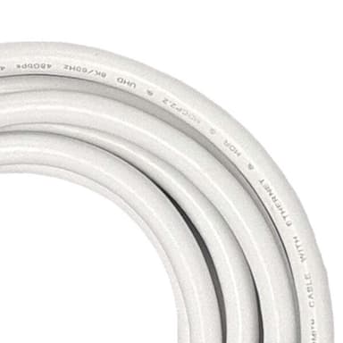 NÖRDIC CERTIFIED CABLES 5m Ultra High Speed ​​​​HDMI2.1 8K 60Hz 4K 120Hz 144Hz 48Gbps Dynamic HDR eARC Game Mode VRR Dolby ATMOS gullbelagt PVC hvit