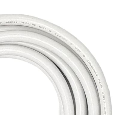 NÖRDIC CERTIFIED CABLES 5m Ultra High Speed ​​​​HDMI2.1 8K 60Hz 4K 120Hz 144Hz 48Gbps Dynamic HDR eARC Game Mode VRR Dolby ATMOS gullbelagt PVC hvit