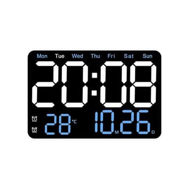 Digital bordklokke med store LED-tall og multifunksjonsdisplay