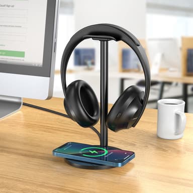 Essentials headset-stativ med QI-lading (aluminium)