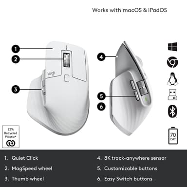 Logitech MX Master 3S trådløs mus (pale grey)