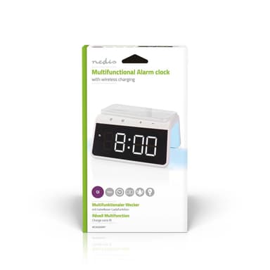 Nedis Alarm clock wireless charger | Qi sertifisert | 5 / 7.5 / 10 / 15 W | USB-A Han | Nattlys | 2 Alarmtider | slumrefunksjon
