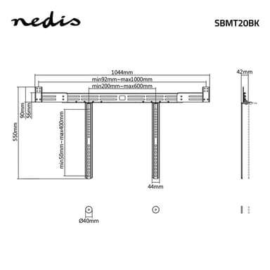 Nedis Soundbar Mount | Kompatibel med: Universell | Festet til TV-en | 10 kg | Dybde justering | Stål | Sort
