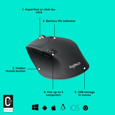 Logitech M720 Triathlon trådløs Bluetooth mus (sort)