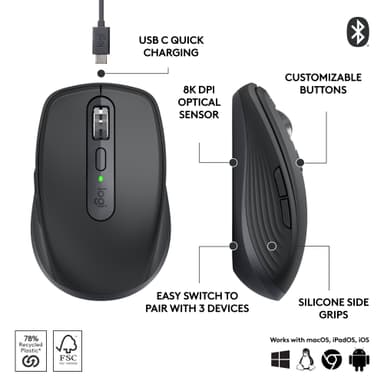 Logitech MX Anywhere 3S trådløs datamus (grafitt)