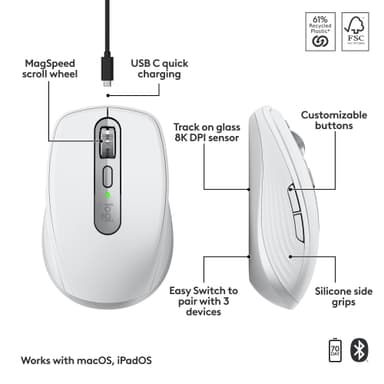 Logitech MX Anywhere 3S for Mac trådløs mus (Pale Grey)