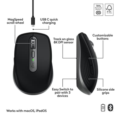 Logitech MX Anywhere 3S for Mac trådløs mus (Space Grey)