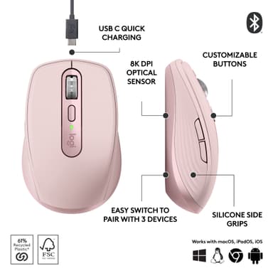 Logitech MX Anywhere 3S trådløs datamus (rose)