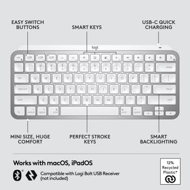Logitech MX Keys Mini trådløst tastatur for Mac (pale gray)