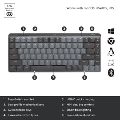 Logitech MX Mechanical Mini trådløst tastatur (grafitt)