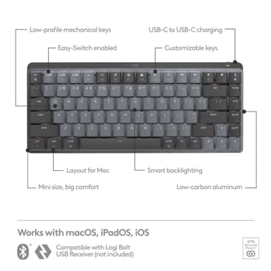 Logitech MX Mechanical Mini Mac trådløst tastatur (space grey)