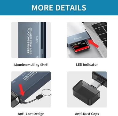 NÖRDIC USB-A, USB-C kortleser 3 spor CF, SD, MicroSD UHS-I