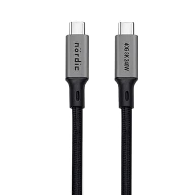 NÖRDIC 2m USB4 USB-C til C nylonflettet kabel PD3.1 240W 40G 8K60Hz 4K144Hz grå