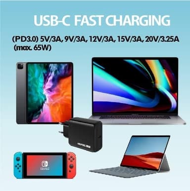 Vegglader USB-C PD65W Nano