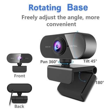USB Webcam Full HD 1080p 30FPS med mikrofon Rotatable 360grades Base og 45 karakterer tilt 2MP
