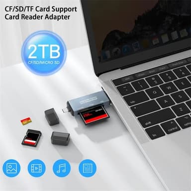 NÖRDIC USB-A, USB-C kortleser 3 spor CF, SD, MicroSD UHS-I