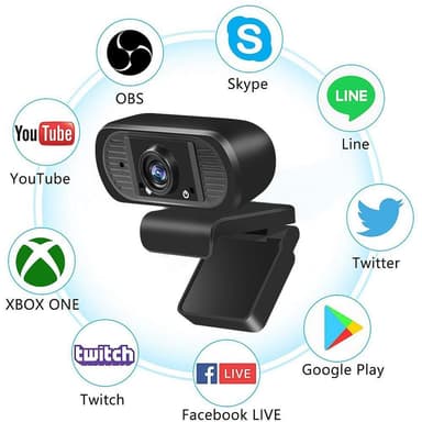 USB Webcam Full HD 1080p 30FPS med mikrofon Rotatable 360grades Base og 45 karakterer tilt 2MP