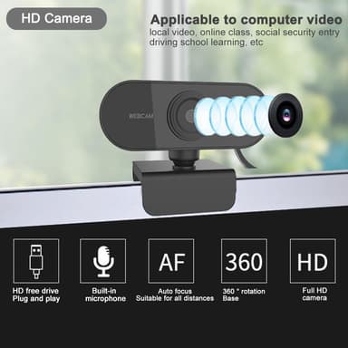 USB Webcam Full HD 1080p 30FPS med mikrofon Rotatable 360grades Base og 45 karakterer tilt 2MP