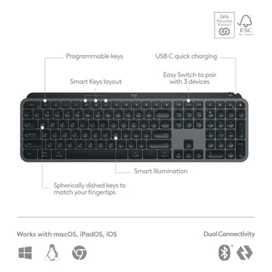 Logitech MX Keys S trådløst tastatur (grafitt)