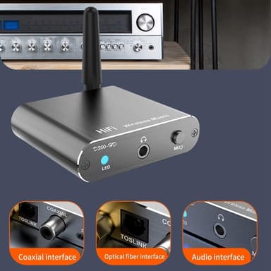 NÖRDIC Bluetooth 5.2 Mottaker, HiFi AUX Optisk Koaksial Utgang, Trådløs Lydadapter for Hjemmestereo, Hodetelefoner og Høyttalere