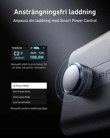 Anker Prime 250 W USB-C-lader, Ekstremt rask 6-ports GaN, 6 cm LCD-skjerm, Smart Control-kontroller