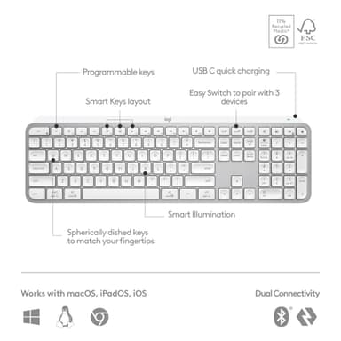 Logitech MX Keys S trådløst tastatur (lys grå)