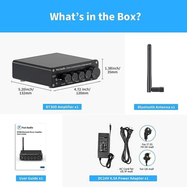 Fosi Audio BT30D Bluetooth 5.0 Stereo Audio Mottaker Forsterker 2.1 Kanal Mini Hi-Fi Klasse D Integrert Amp 2X50 Watt