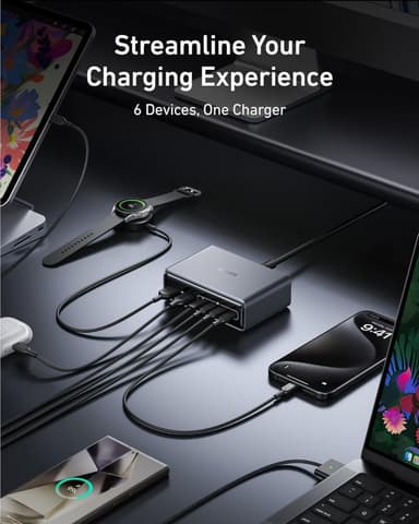 ANKER Prime-lader, 200W 6-port GaN-ladestasjon, Hurtiglading USB C