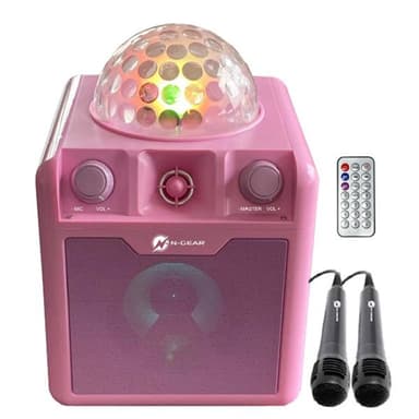 N-Gear Disco Block 410 bærbar karaokehøyttaler med Bluetooth og innebygd diskolys - Rosa