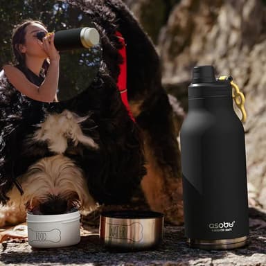 Asobu Buddy Bottle Flaske i rustfritt stål med 2 skåler - Sort