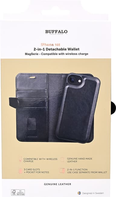 Buffalo iPhone 16E 2in1 lommebokdeksel (sort)