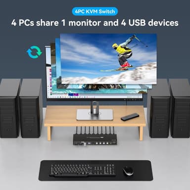 NÖRDIC HDMI KVM-switch 4 datamaskiner 1 skjerm 8K 60Hz 4K 144/120Hz USB-enheter