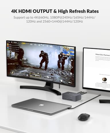 AV Access-dokkingstasjon og KVM-svitsj 2 til 2 USB-C & DP+HDMI til HDMI, 4K60Hz, 5x USB-A, 1x USB-C PD 60W, 3,5 mm AUX, SD-kortspor og Toslink iDOCK C10