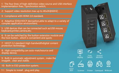 NÖRDIC KVM Switch 4 PC til 1 HDMI 4K 60Hz og 4xUSB HDCP 2.2