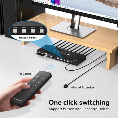 NÖRDIC HDMI KVM-switch 4 datamaskiner 1 skjerm 8K 60Hz 4K 144/120Hz USB-enheter