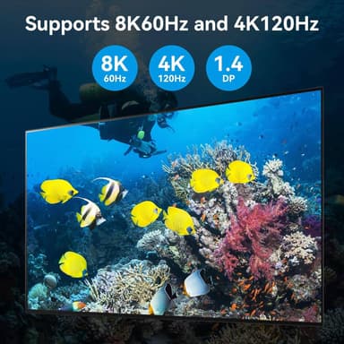 NÖRDIC DisplayPort 1.4 KVM-bryter 2 datamaskiner 3 skjermer 8K60Hz 4K144Hz trippel skjerm 4 USB 3.0 for 2 PC-er deler 3 skjermer