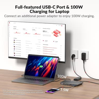 AV Access KD-E10 Dockingstasjon & KVM Switch for 2 datamaskiner til 2 skjermer HDMI 4K60Hz, 100W PD, 3 x USB, 1G Ethernet, SD, 3.5 mm AUX Audio EDID