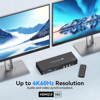 NÖRDIC HDMI KVM-switch 3 datamaskiner 2 skjermer 4K60Hz EDID 4 USB 3.0 porter med fjernkontroll