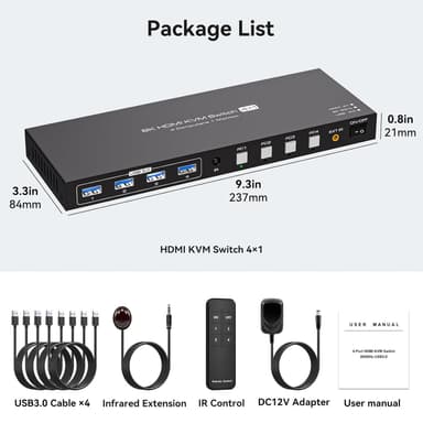 NÖRDIC HDMI KVM-switch 4 datamaskiner 1 skjerm 8K 60Hz 4K 144/120Hz USB-enheter