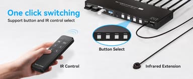NÖRDIC HDMI KVM-switch 4 datamaskiner 1 skjerm 8K 60Hz 4K 144/120Hz USB-enheter