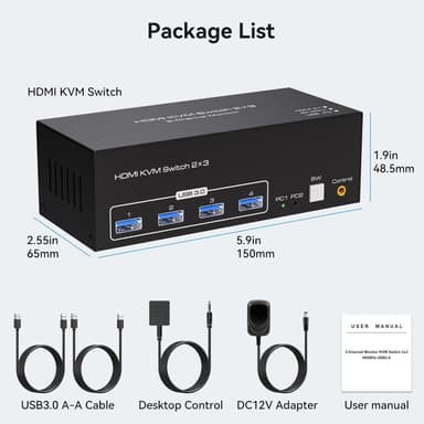NÖRDIC HDMI 2.1 KVM-switch 2 datamaskiner 3 skjermer 8K60Hz 4K144Hz Trippel skjerm 4 USB 3.0 for 2 PC dele 3 skjermer