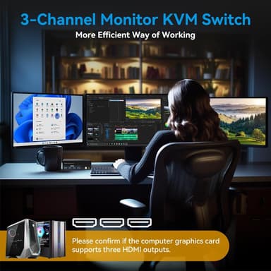 NÖRDIC HDMI 2.1 KVM-switch 2 datamaskiner 3 skjermer 8K60Hz 4K144Hz Trippel skjerm 4 USB 3.0 for 2 PC dele 3 skjermer