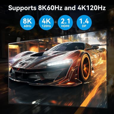NÖRDIC KVM-switch 2 PC 3 skjermer 8K60Hz 4K144Hz Trippel skjerm 2xDP 1xHDMI 4xUSB 3.0 porter