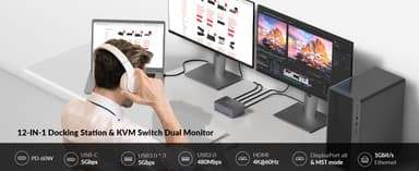 AV Access-dokkingstasjon og KVM-svitsj 2 til 2 USB-C & DP+HDMI til HDMI, 4K60Hz, 5x USB-A, 1x USB-C PD 60W, 3,5 mm AUX, SD-kortspor og Toslink iDOCK C10