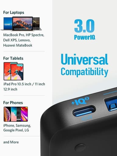 Anker PowerPort Atom III Slim GaN Vegglader, 3XUSB-A 1XUSB-C porter 65W maks, 4-porter, PIQ 3.0, for bærbare datamaskiner, nettbrett og smarttelefoner